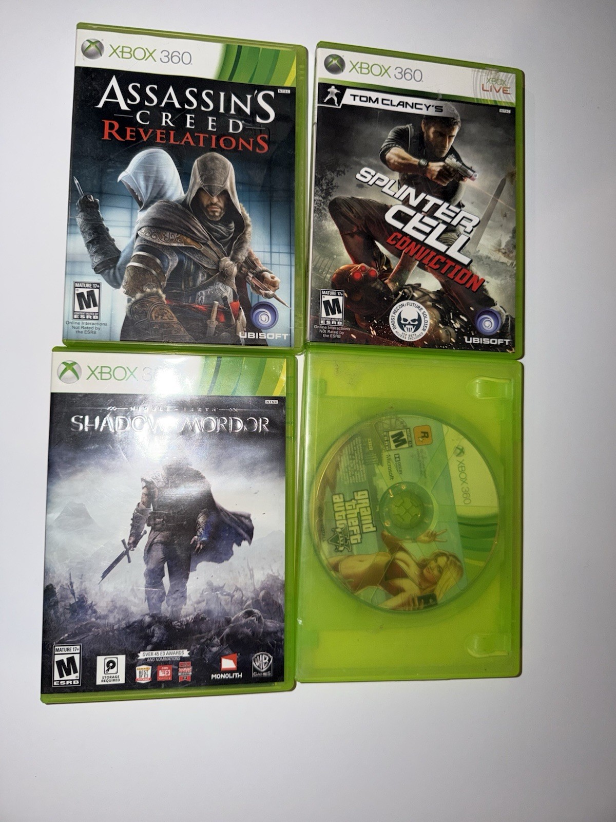 Rockstar, Ubisoft Xbox 360 Game Lot GTA, Assassin's Creed, Splinter Cell, Mordor