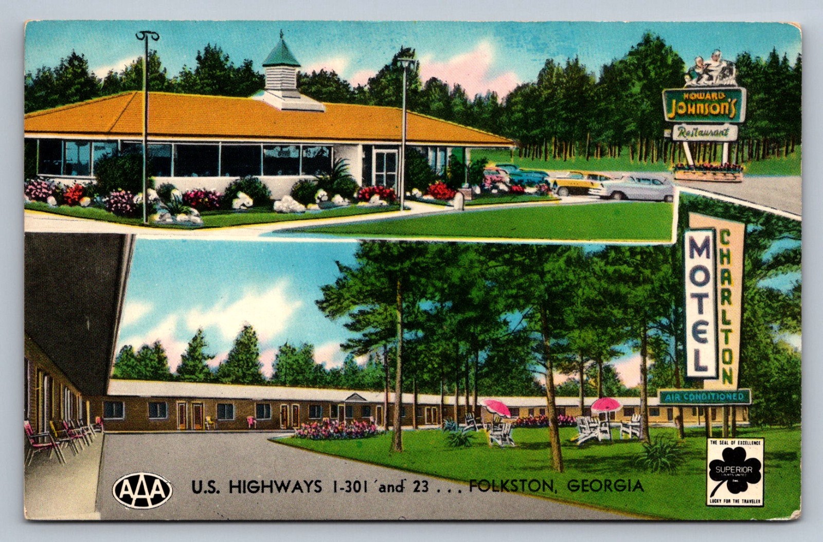 Postcard Georgia Folkston Charlton Motel Howard Johnson's Restaurant Chrome N625
