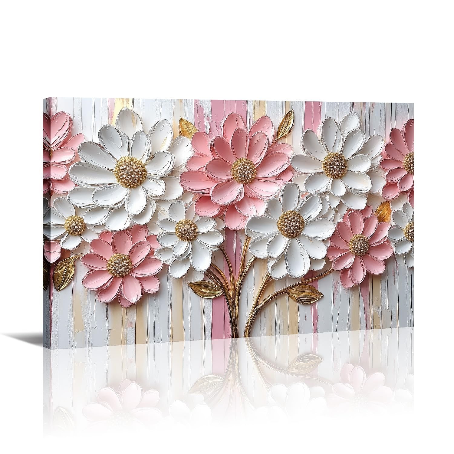 Pink and White Flower Canvas Art Floral Wall Decor Framed Modern Botanical Pi...