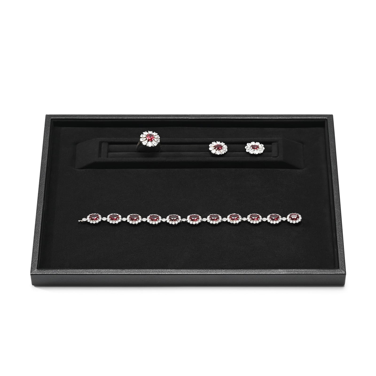 Premium Leather Jewelry Showcase Tray, Velvet Display Organizer Professional ...