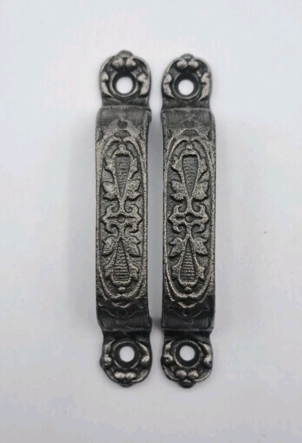 Antique Handles Eastlake Lifts Old Vintage Pulls Unique Cast Iron Hardware Pair 