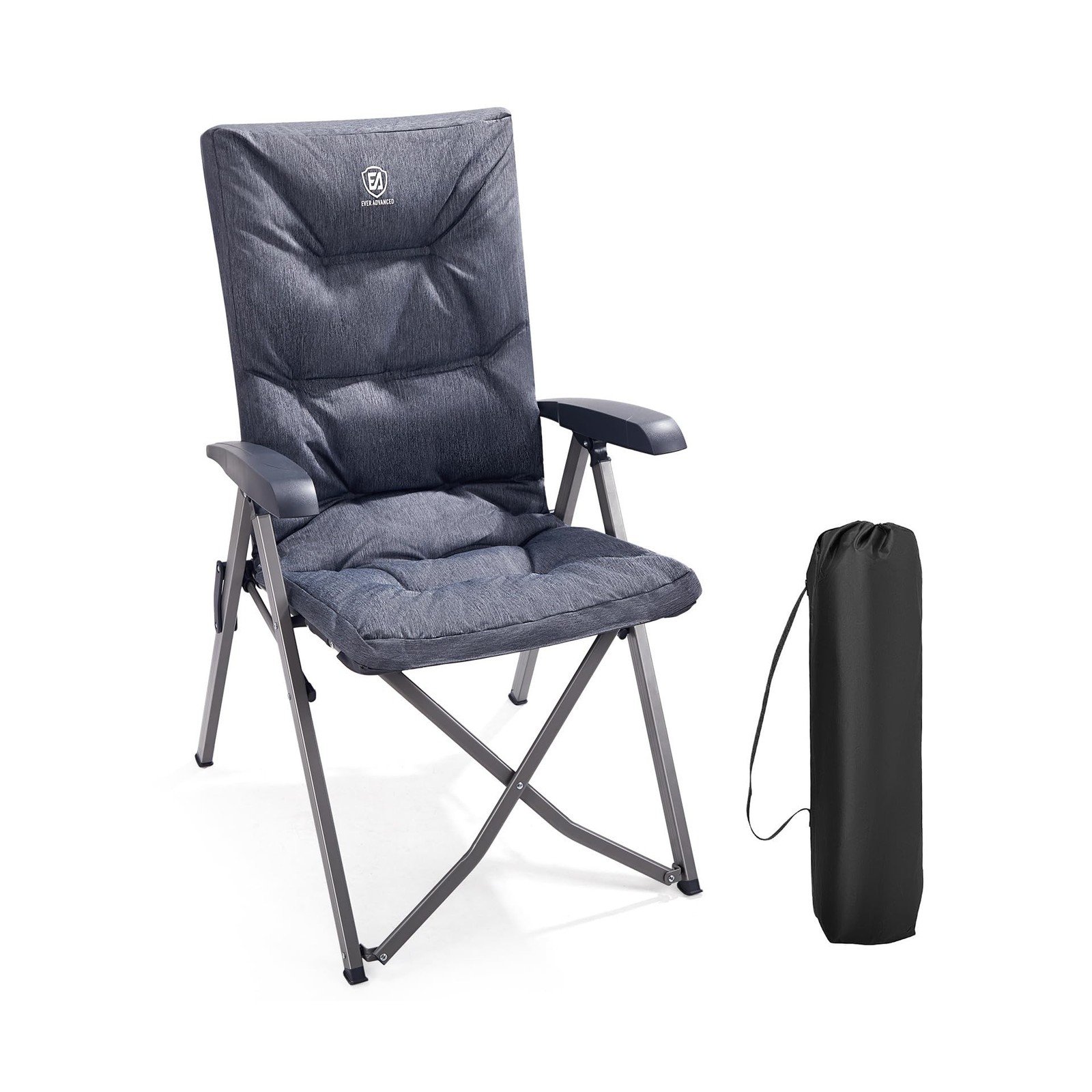 EVER ADVANCED Folding Camping Recliner Chair Fully Padded with Adjustable Hig...