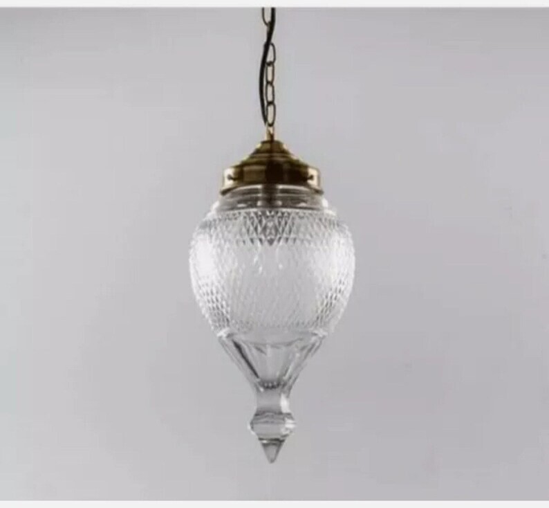 Maritime Brass & Glass Ceiling Fixture Art Deco Nouveau Hanging Light Lot of 2