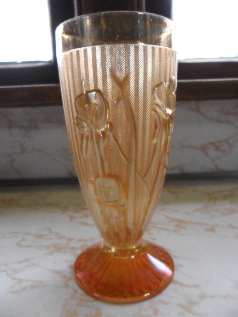 Vintage Jeannette Glass Co. Iridescent Marigold Carnival Glass Footed Tumbler