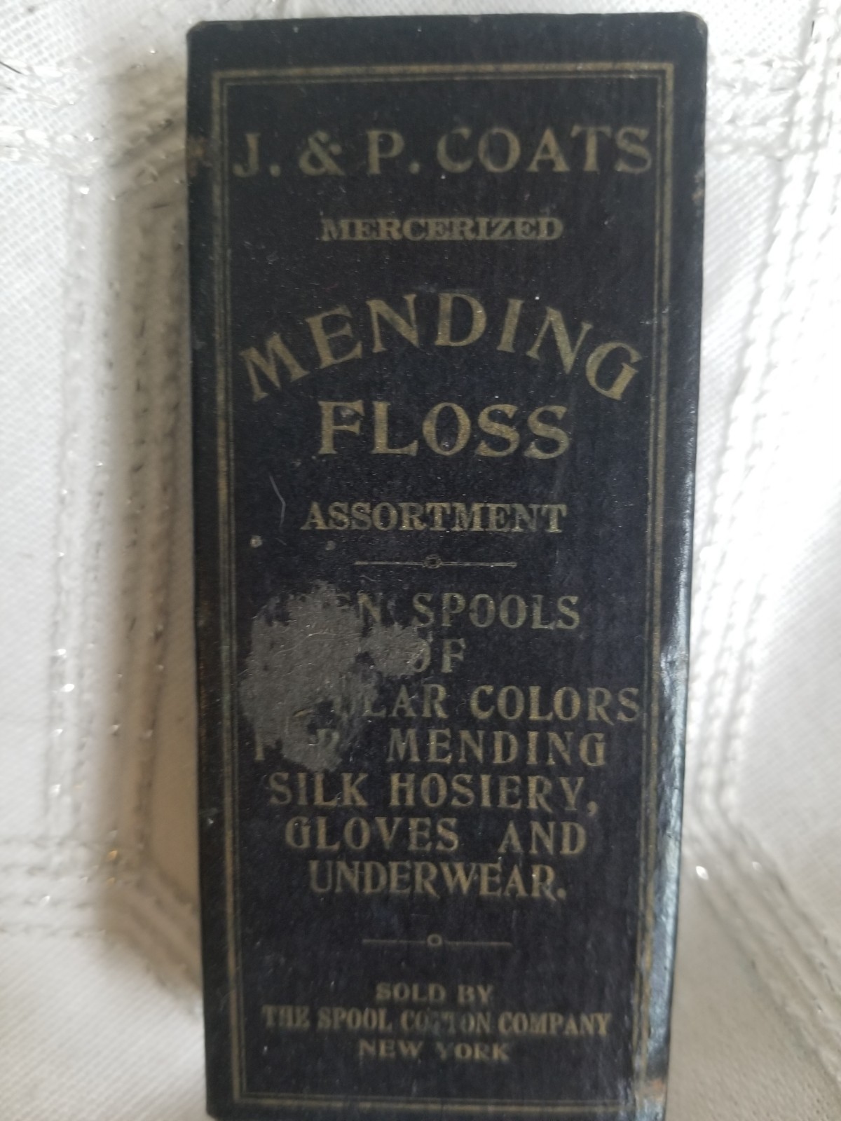 Antique Box of J.P. Coats Mercerized Mending Floss Box & Wooden Spools W Thread