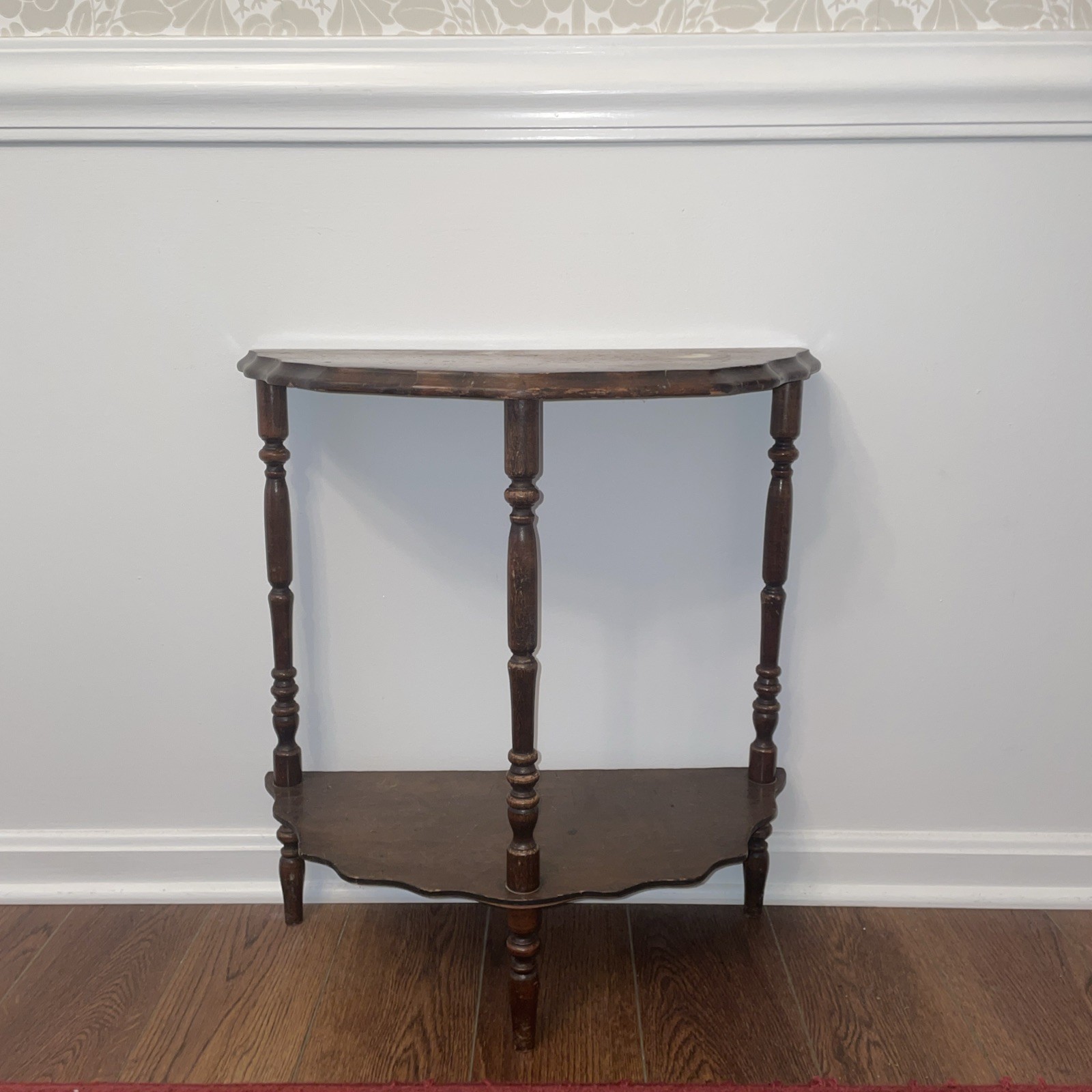 Rare DOUBLE SHELF Antique Demilune Entry Table Side Tables MCM Excellent