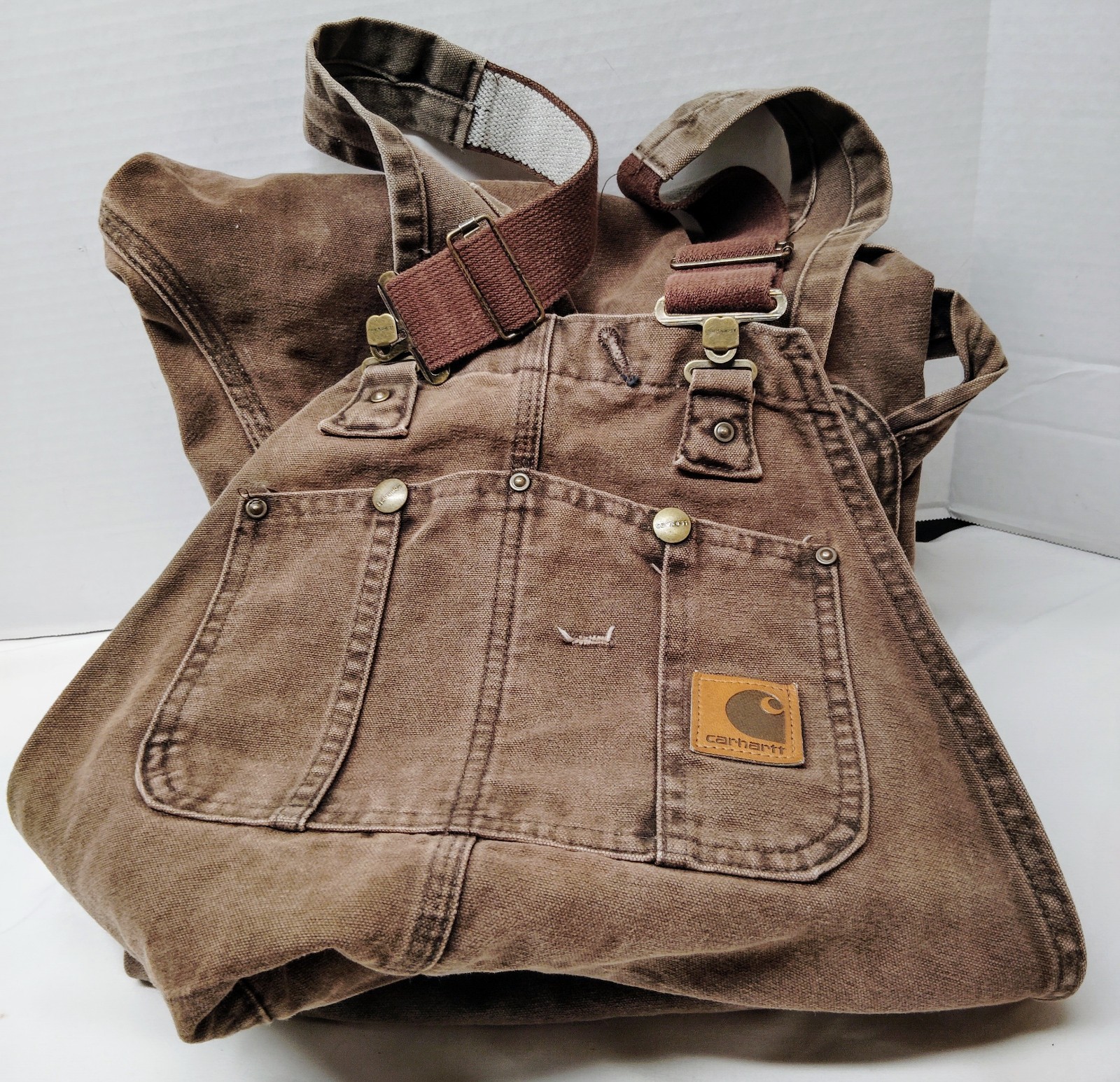 VTG Carhartt R06 CHT Bib Overalls 36x34 USA Made Union Duck Canvas Workwear 90s