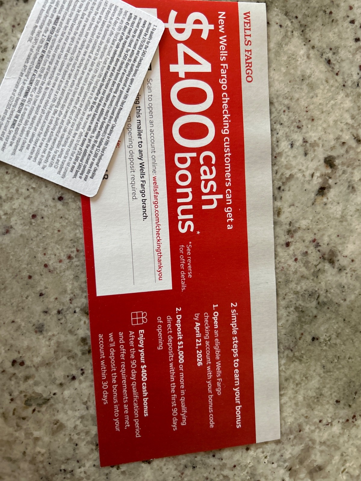 Wells Fargo checking account coupon code $400