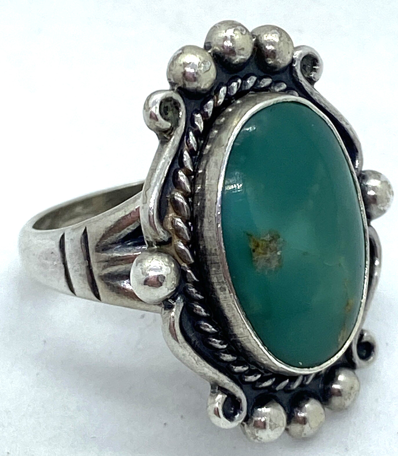Vintage Native American Turquoise Green Sterling Silver Ring Size 6