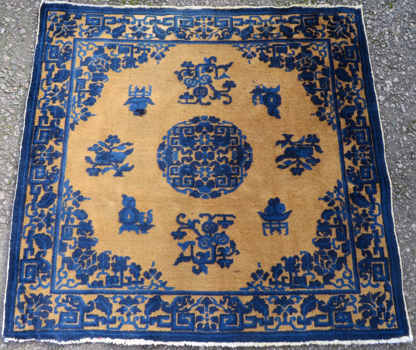 Antique Chinese Ningxia Seating Mat Rug. 104cm X 110cm.