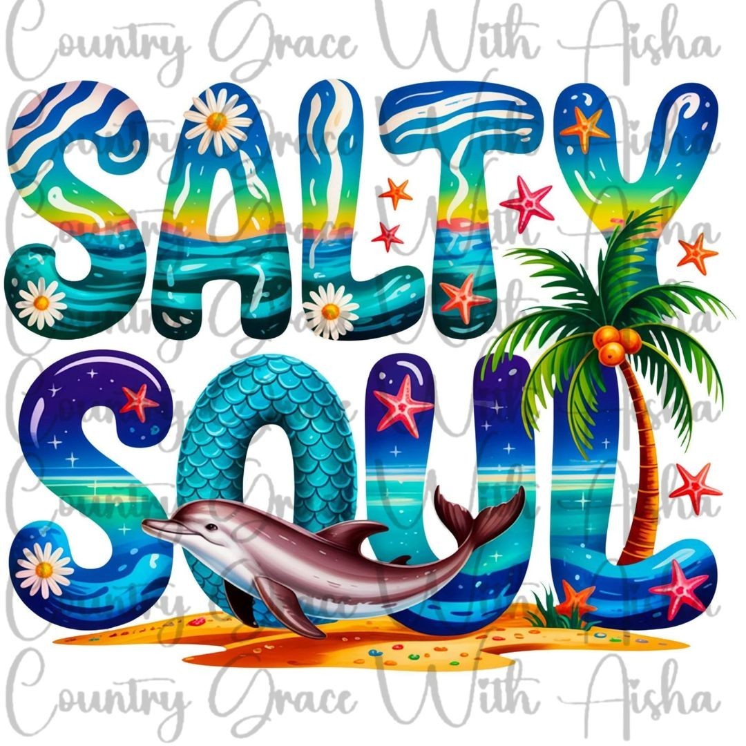 Sublimation Print Dolphin Beach Salty Soul Ready To Press Sublimation Transfer