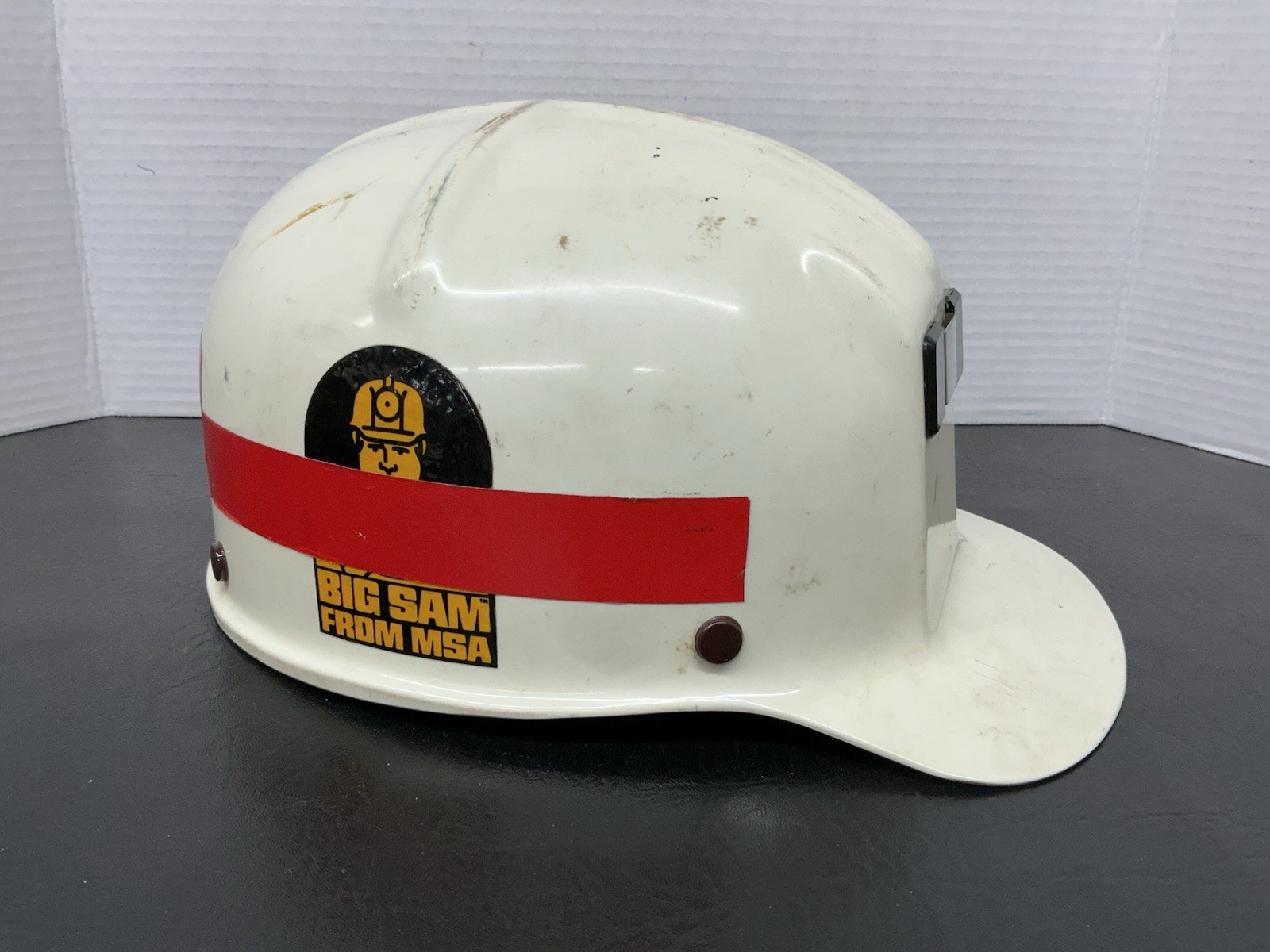 Vtg White Miners Hard Hat MSA Top Guard Comfo-Cap Carbide Light Holder Big Sam