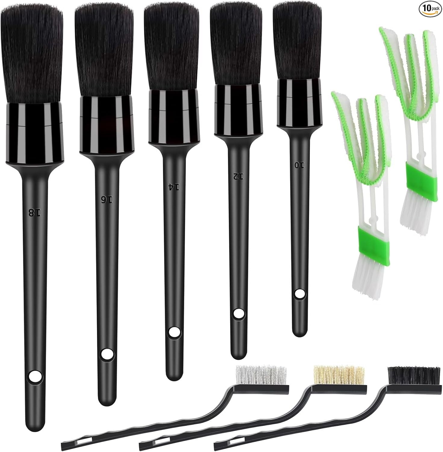 10pcs Detailing Brush Set, Multi-Purpose Car Detailing Brushes black-10pcs