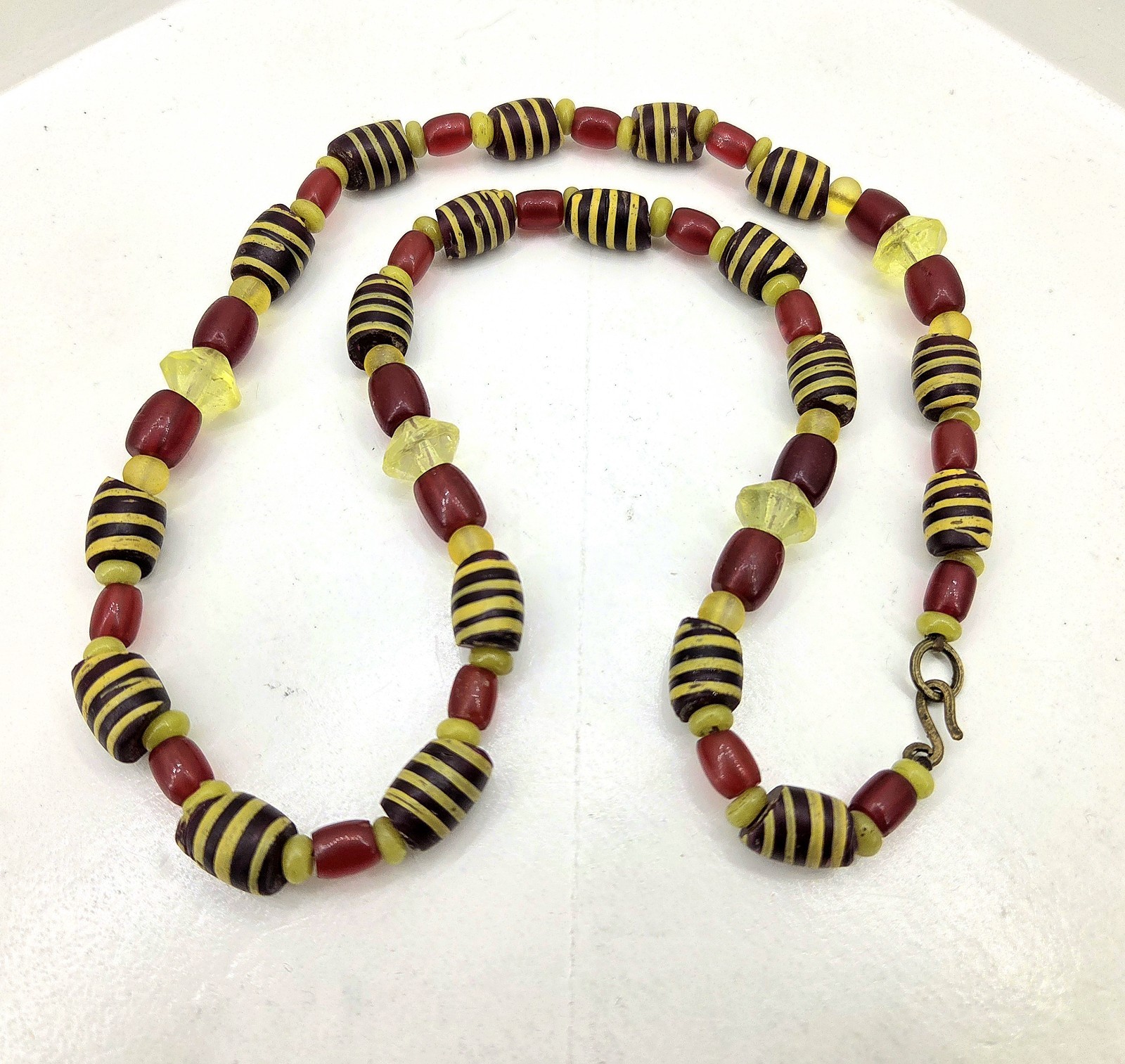 Antique Trade Bead Necklace Venetian RED Bumblebee Bohemian Vaseline Baby Dogons