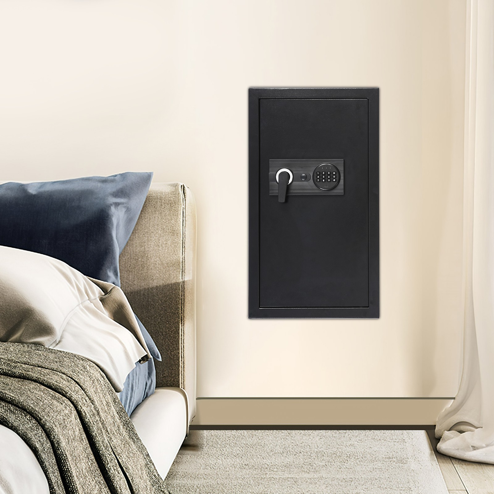 Modern Wall-mounted Safe With Keys Hidden Wall?37x10x65cm Battery Model Black
