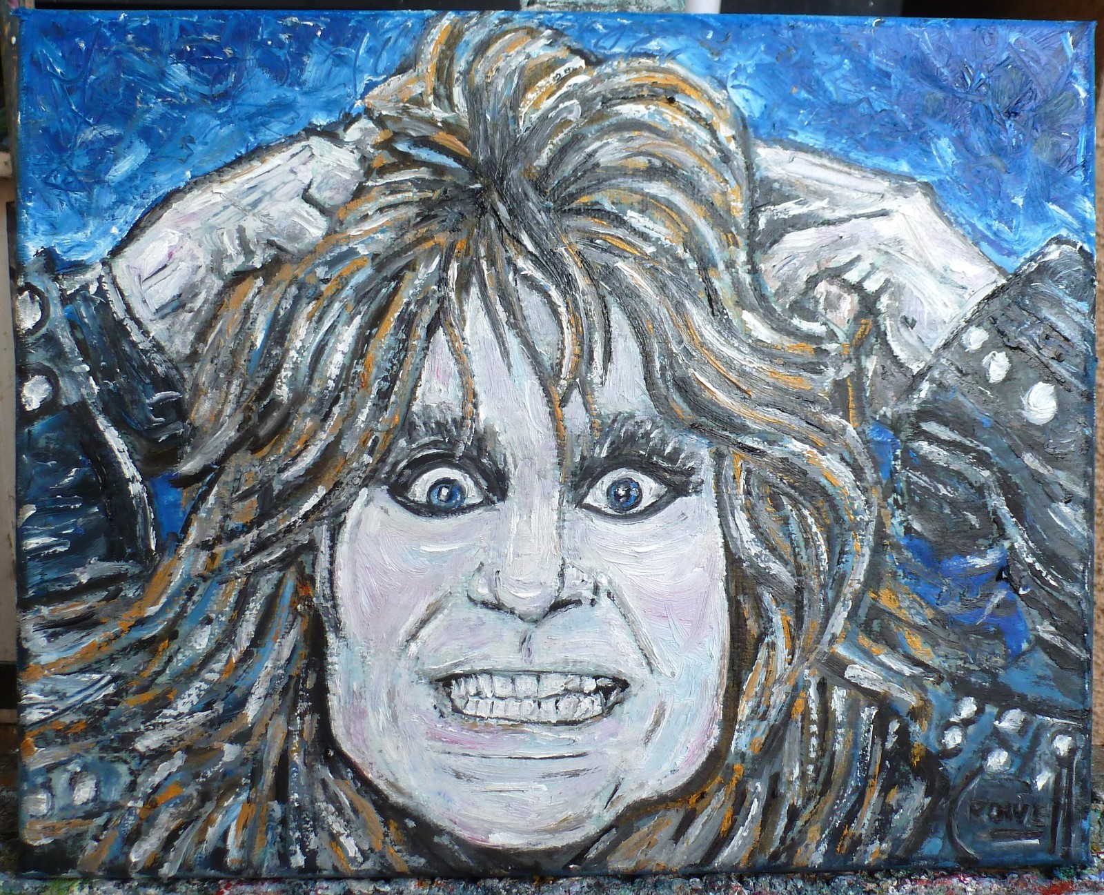 BLIZZARD OF OZZY  osbourne singer original 8x10 canvas painting signed Crowell