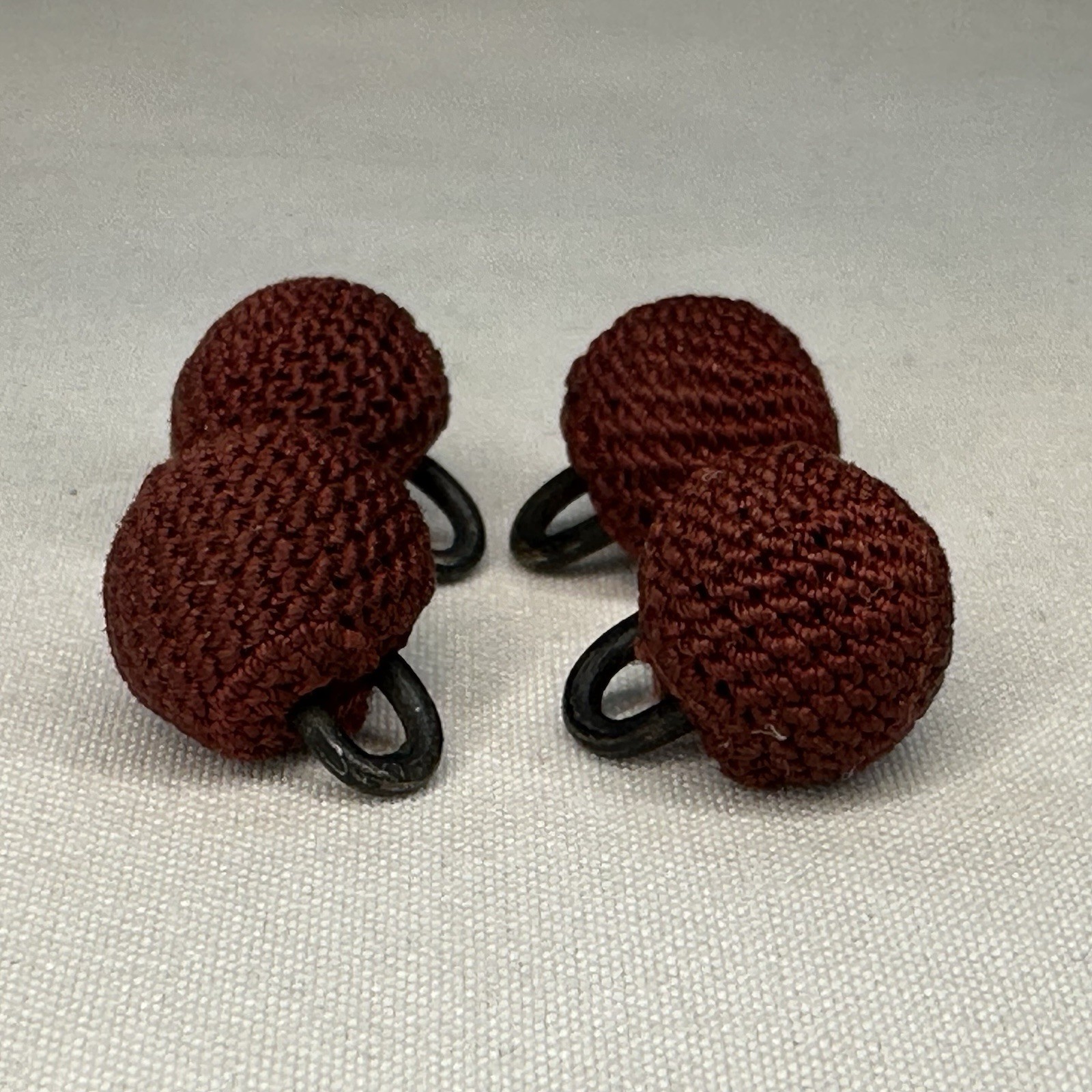 (4) Antique Zouave Ball Button Victorian Era Red Textured Fabric Ball Shank