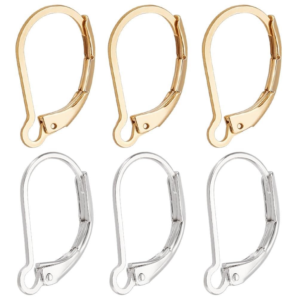 1 Box 60Pcs Leverback Earring Findings 24K Gold & 925 Sterling Silver Plated ...