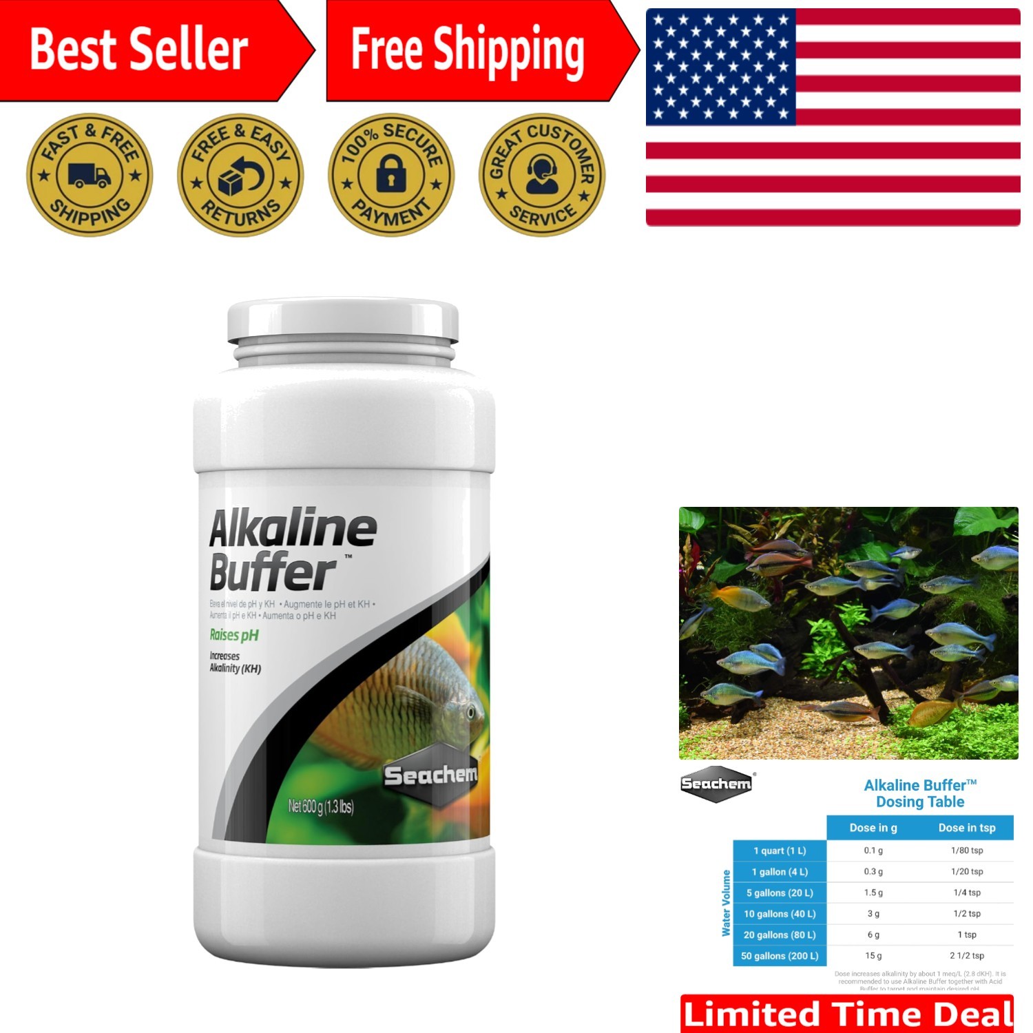 Alkaline Buffer 600g for Planted Aquariums - pH Adjuster & Alkalinity Enhancer