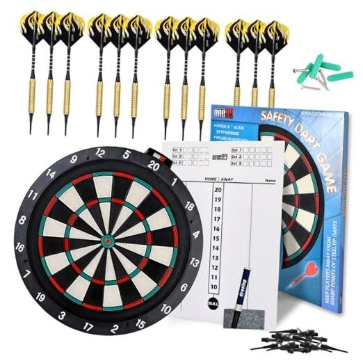  Dartboard 18' Plastic Board with 12 Soft Tip Darts, 20 Extra S Dartboard II