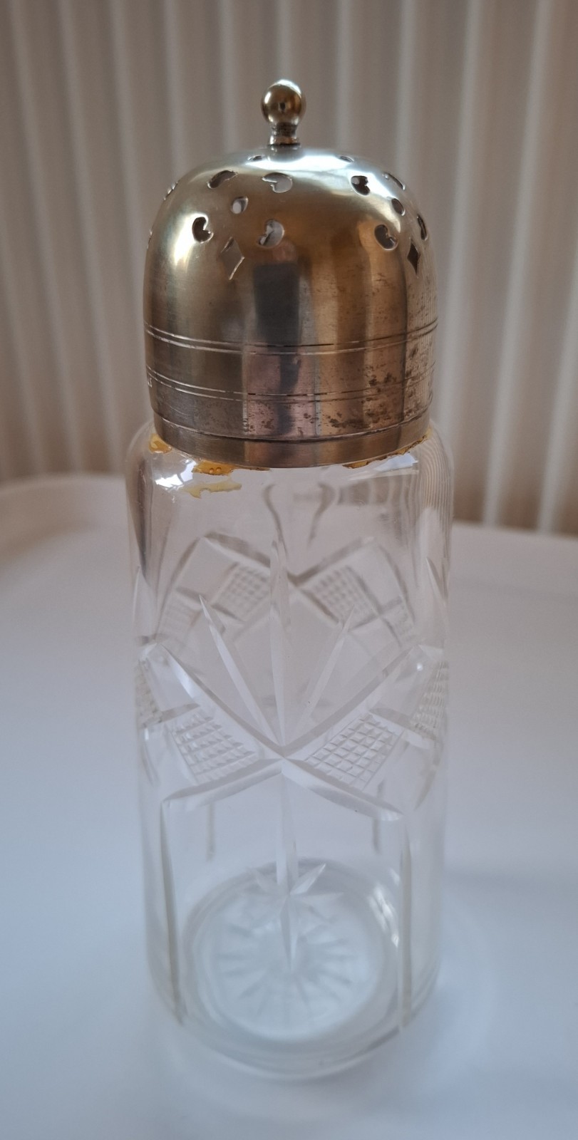 Antique Vintage Cut Glass Sugar Sifter/Shaker EPNS Silver Plated Lid - Early C20