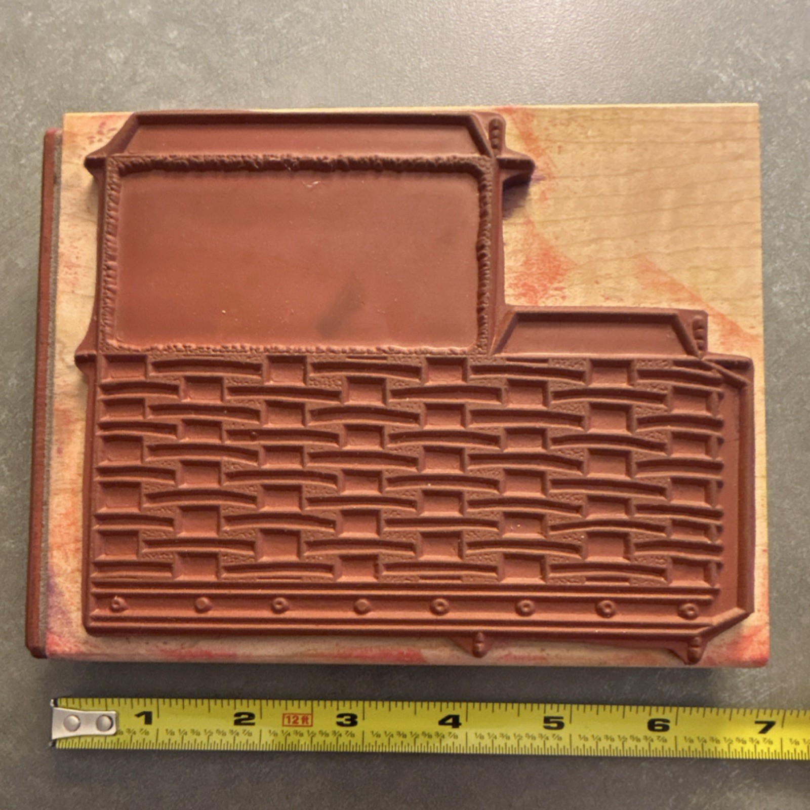 Limited Edition Rubberstamps Wood Stamp Basket. 2 sided stamp from 2002. 