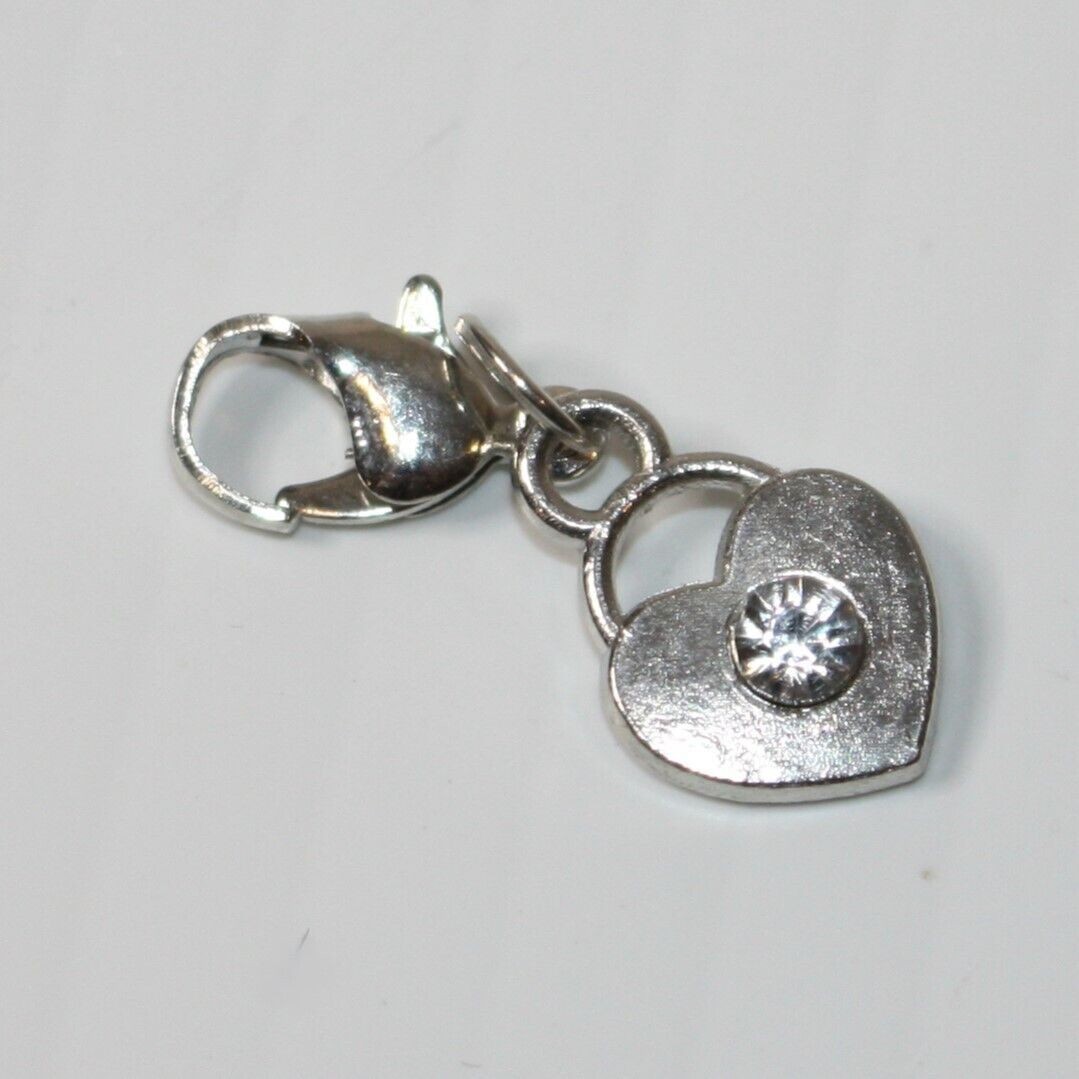Girl's Miniature Silver Heart Charm with CZ Crystal for Bracelet