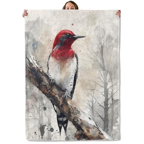 Rustic Red-Headed Woodpecker Blanket for 50"x60" Red-headed Woodpecker Bird