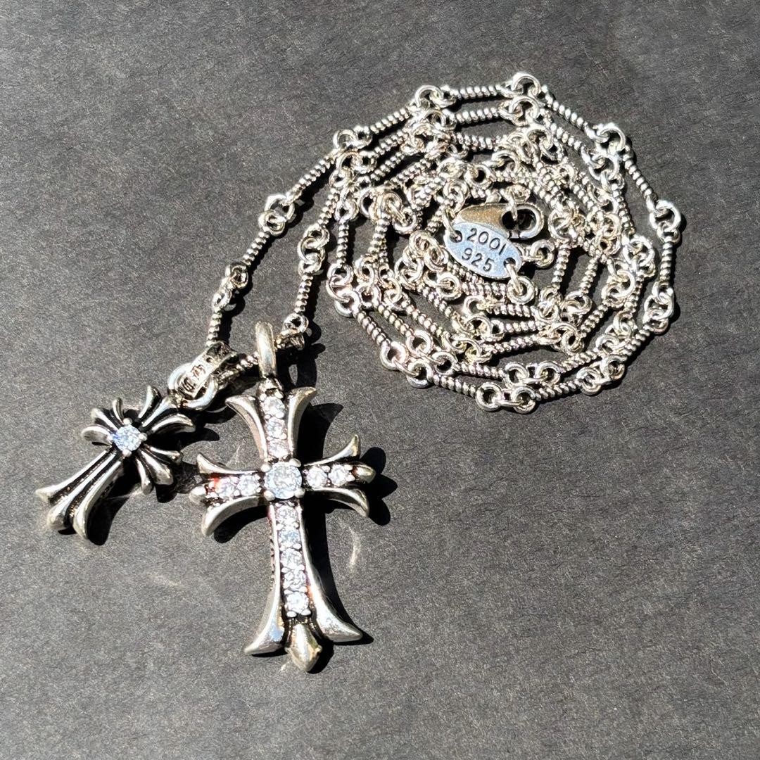 925 Sterling Silver Cross Charm Twist Chain Necklace 60cm