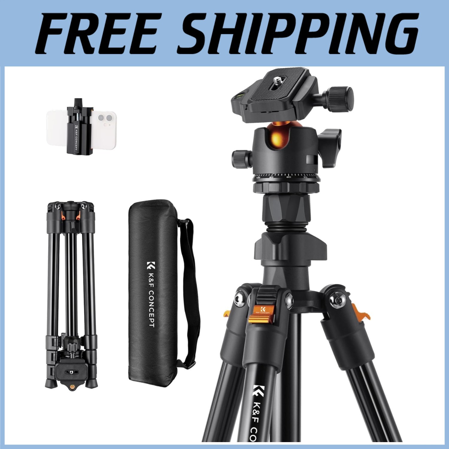 Lightweight 64" Camera Tripod with Ball Head
