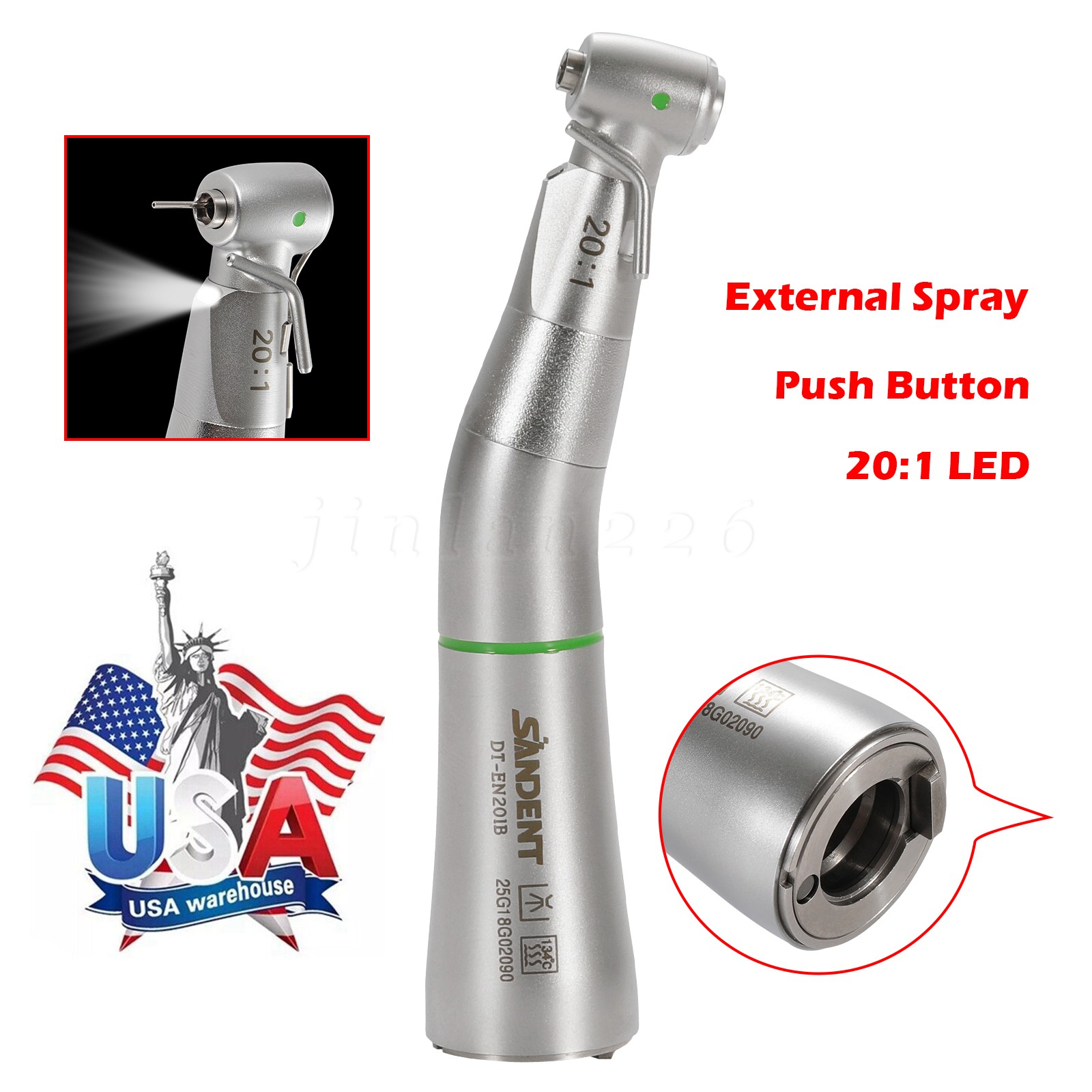 Dental Implant 20:1 Reduction Low Speed Contra Angle Handpiece Fit S201 E-type