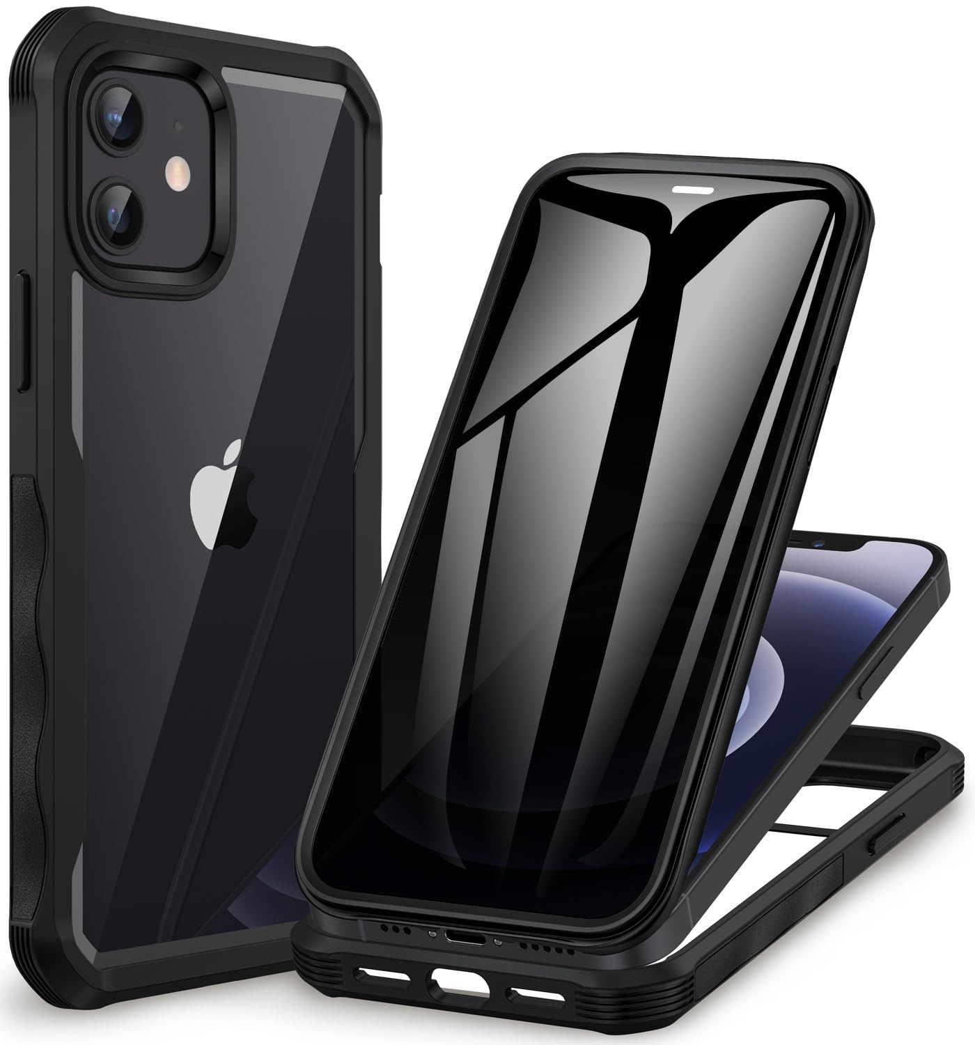 Privacy Case for iPhone 12 Pro 12 Pro Full Body Shockproof Clear Cover Black