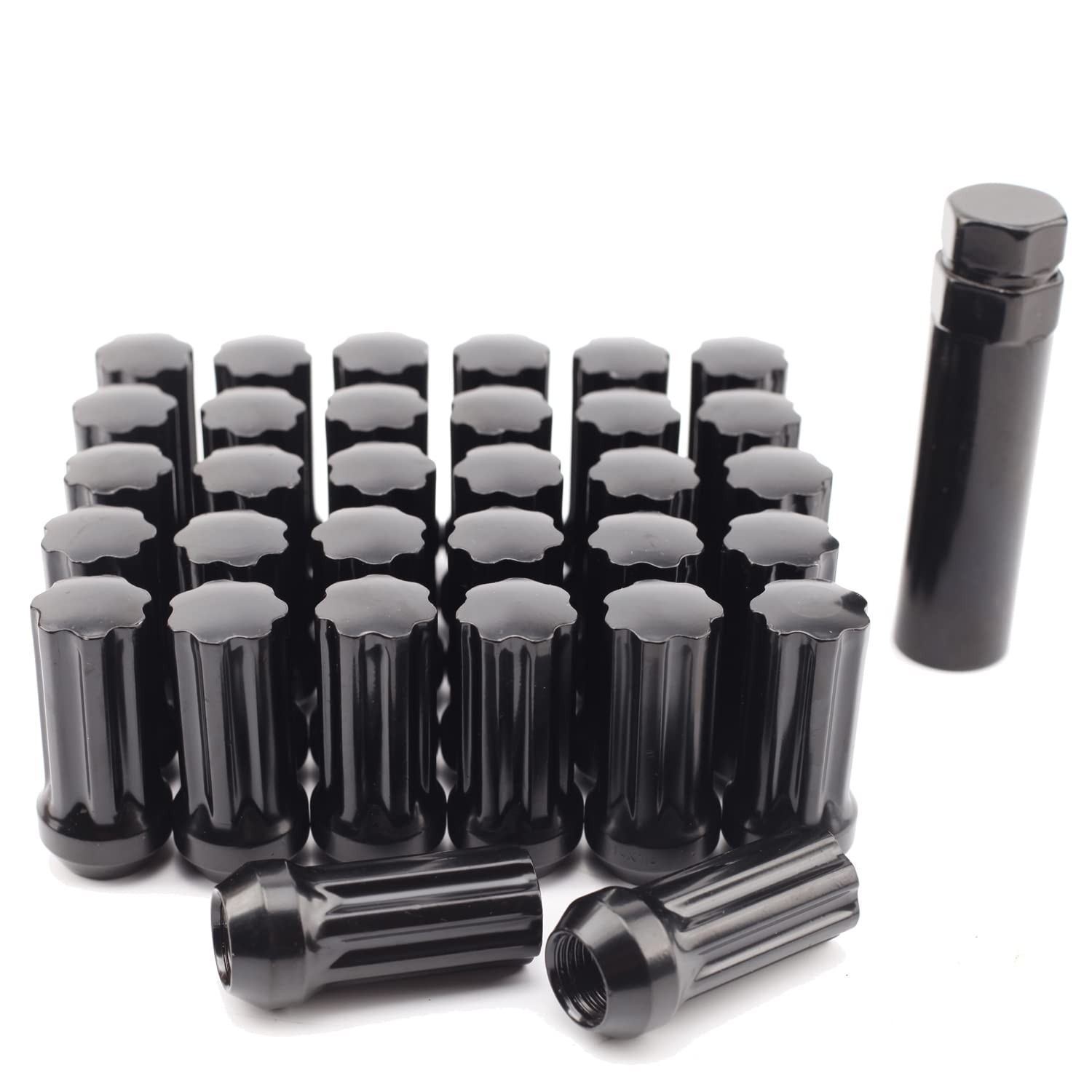 32x 9/16-18 7 Spline Lug Nuts w/Socket for 94-up Dodge 6/8 Lug Wheels