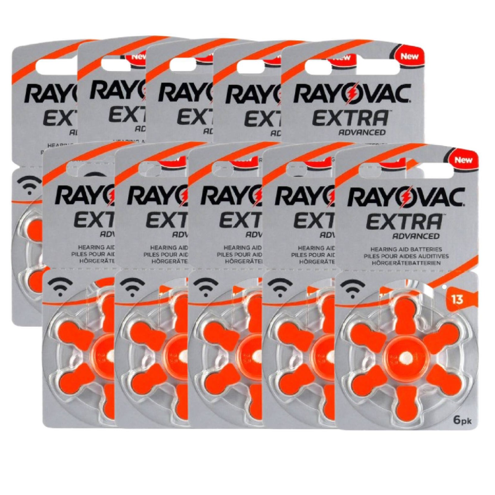 60 Rayovac Extra Advanced Size 13 Pr48 Hearing Aid Batteries 1.45V Zinc-Air 6Bl