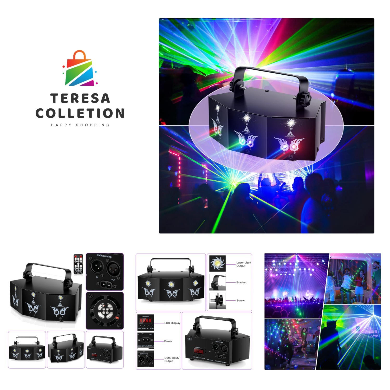 Party Lights DJ Disco Light,9 Lens Stage Lighting Support and Sound Activated...