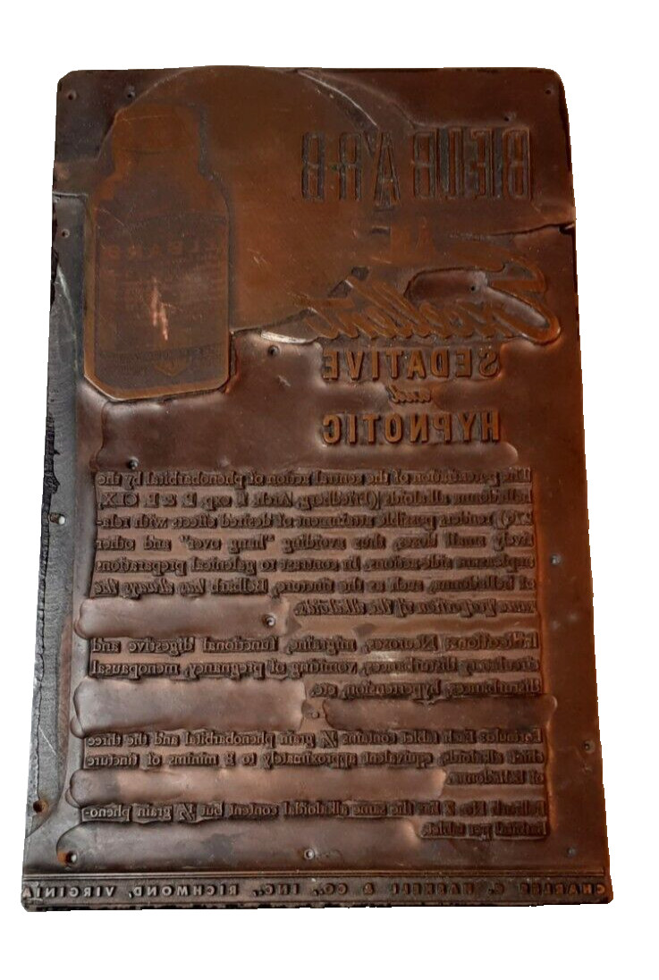 Vintage Solid Brass Letterpress Printing Block Charles Haskell Richmond VA RX Ad