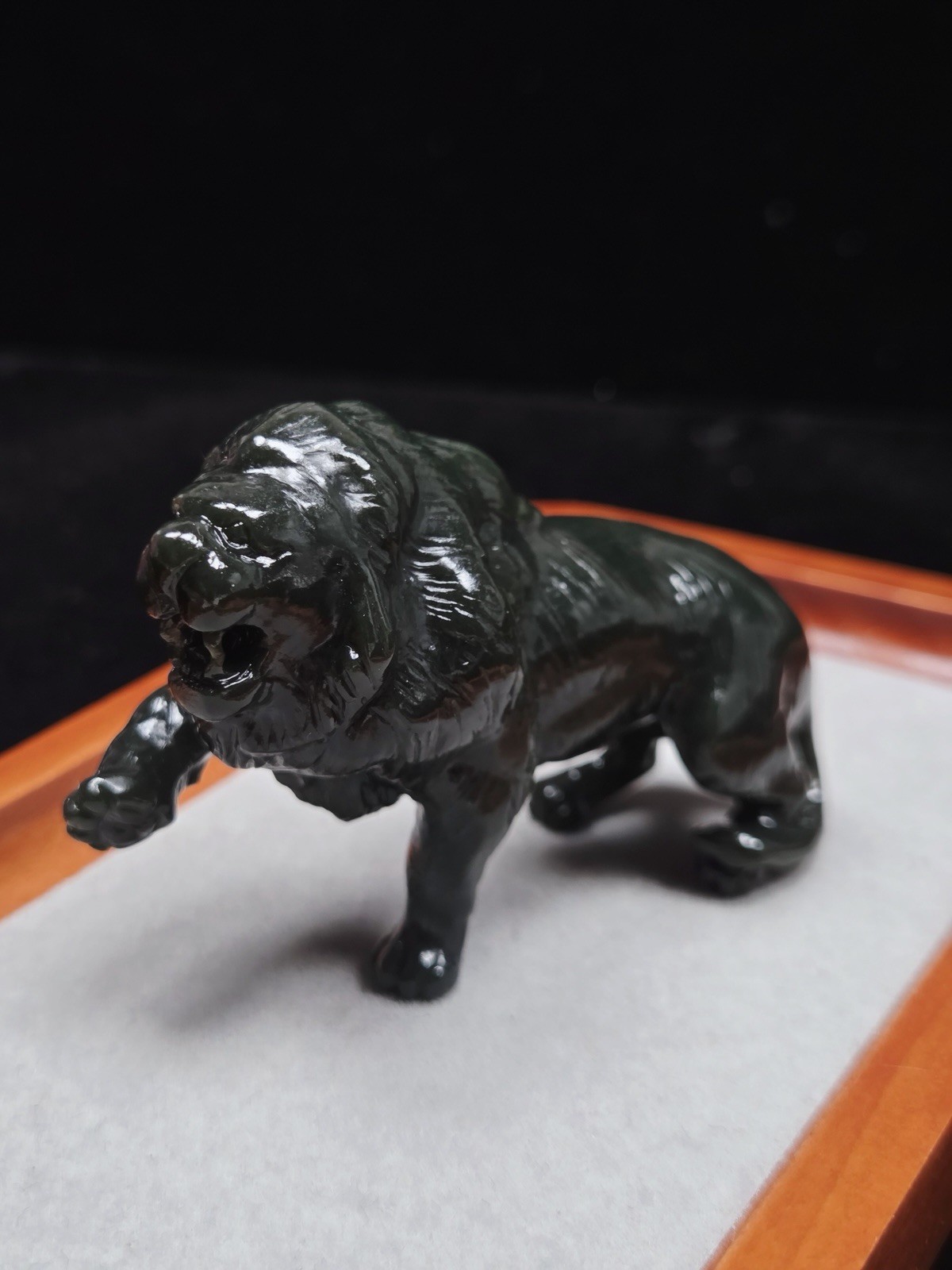 88mm Natural Hotan Green Jade Roaring Lion | Hand-Carved Masterpiece of Power