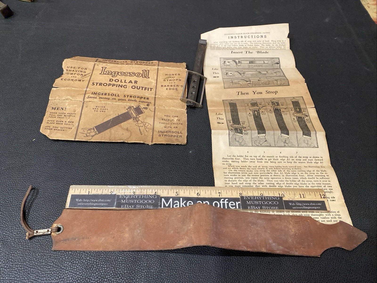 Vintage Ingersoll Dollar Stropping Outfit Instructions Box Straight Razor Strap