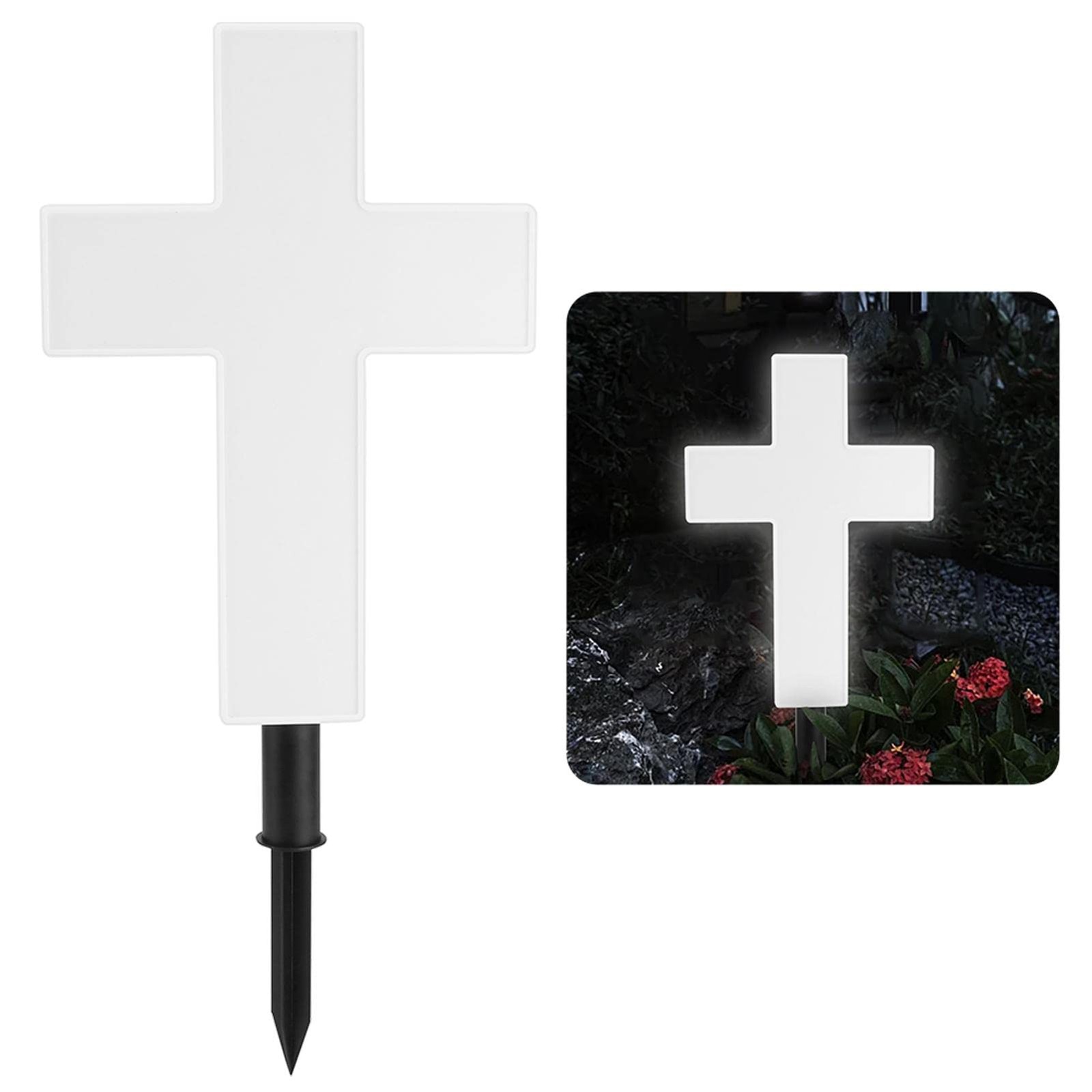 Solar Lighted Cross Grave Lighted White Garden Cross Stake Decor for Home Mem...