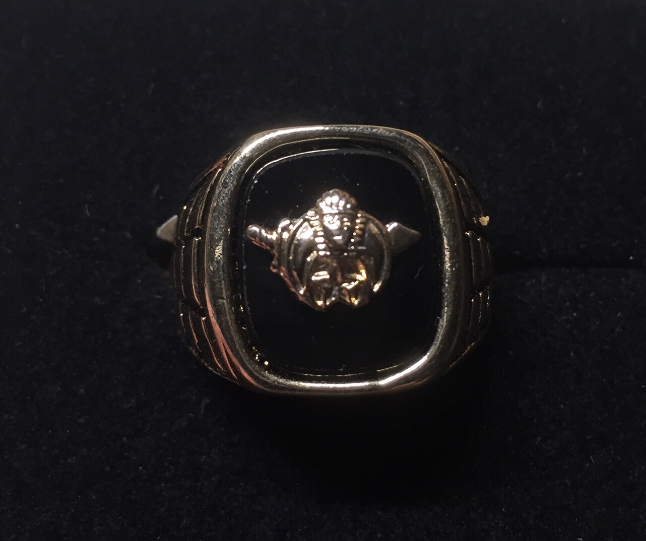 Vintage 18K HGE Gold Plated Shriner Black Mens Ring Size 13 NOS