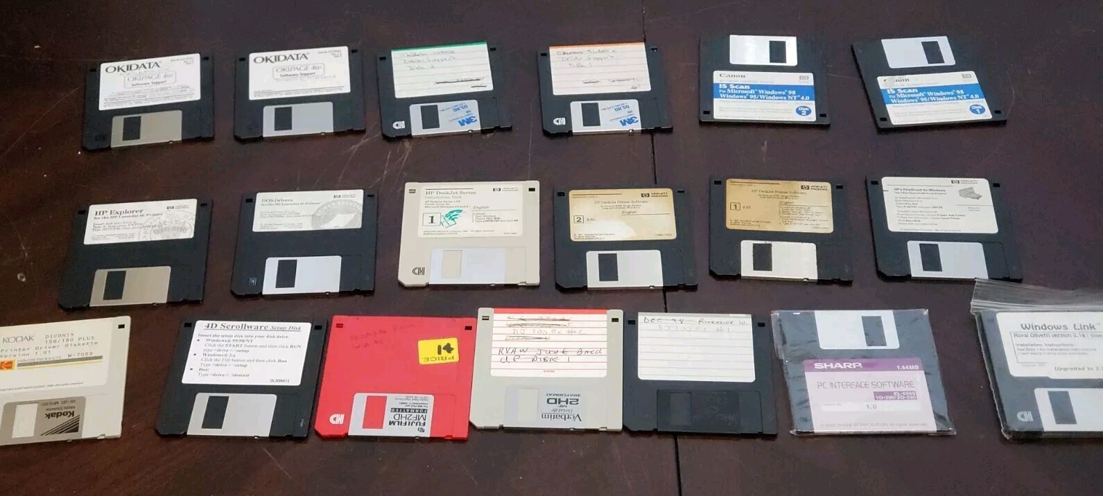 Lot Of 19 Disks Printer Drivers Okidata Hp Sharp Kodak Canon 3.5" Diskettes