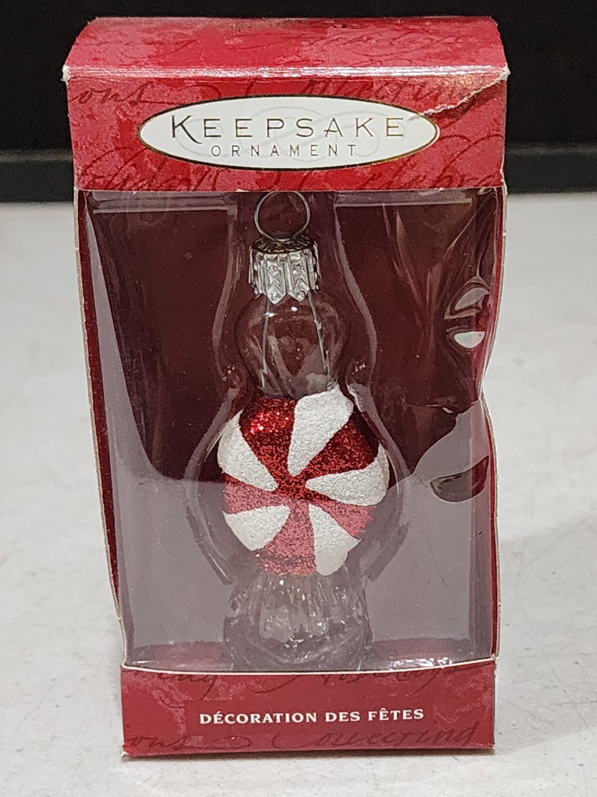 2000 Hallmark Keepsake Christmas  Glass Wrapped Candy Ornament Li'l Swirl RED