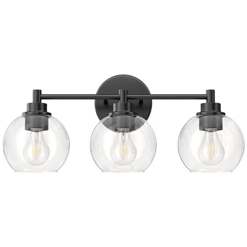  Bathroom Light Fixtures Vanity Light with Globe Glass Shades E26 3-Light Black