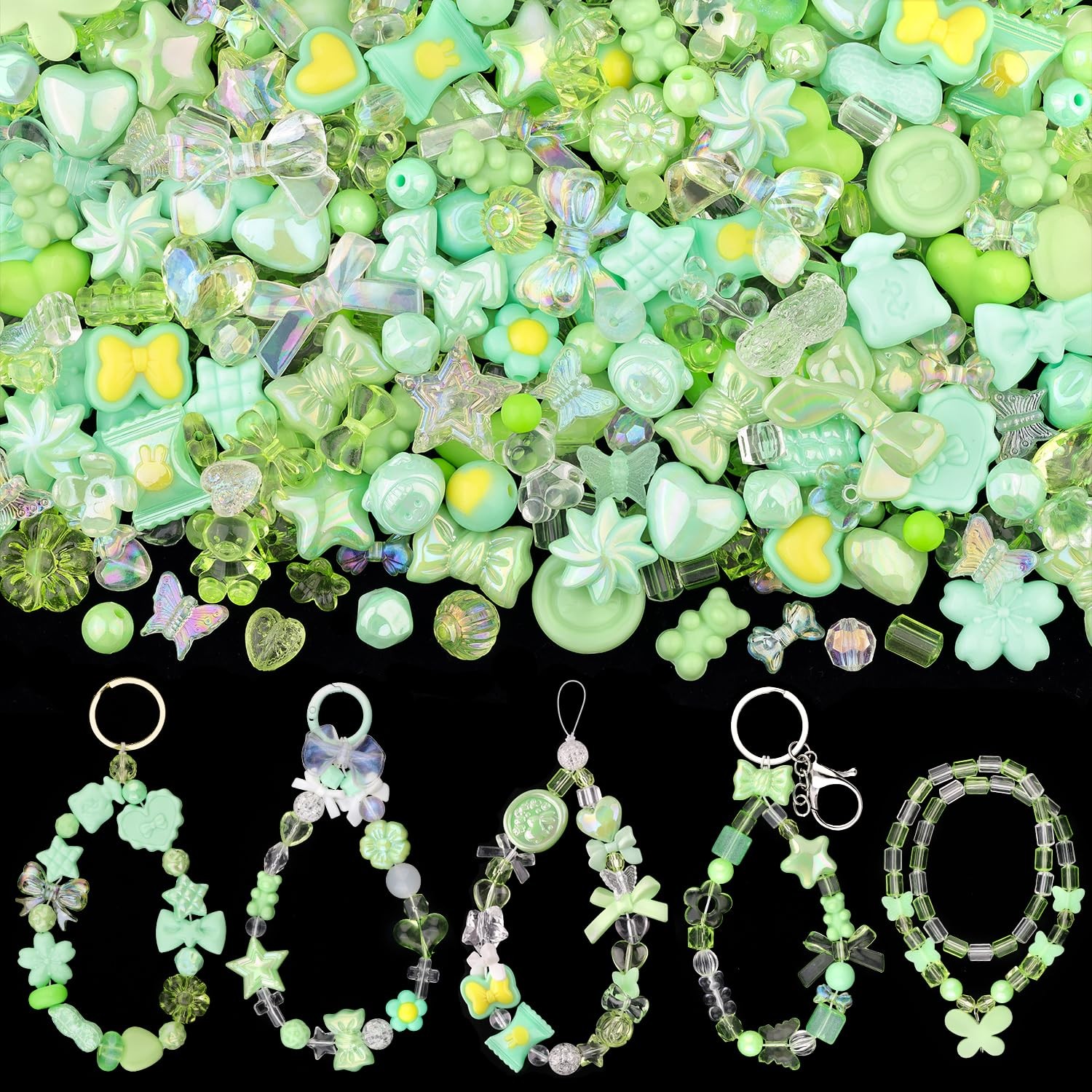 200-260PCS TINKRSTUFF Assorted Acrylic Beads Green 1 to 1.5 inches, 