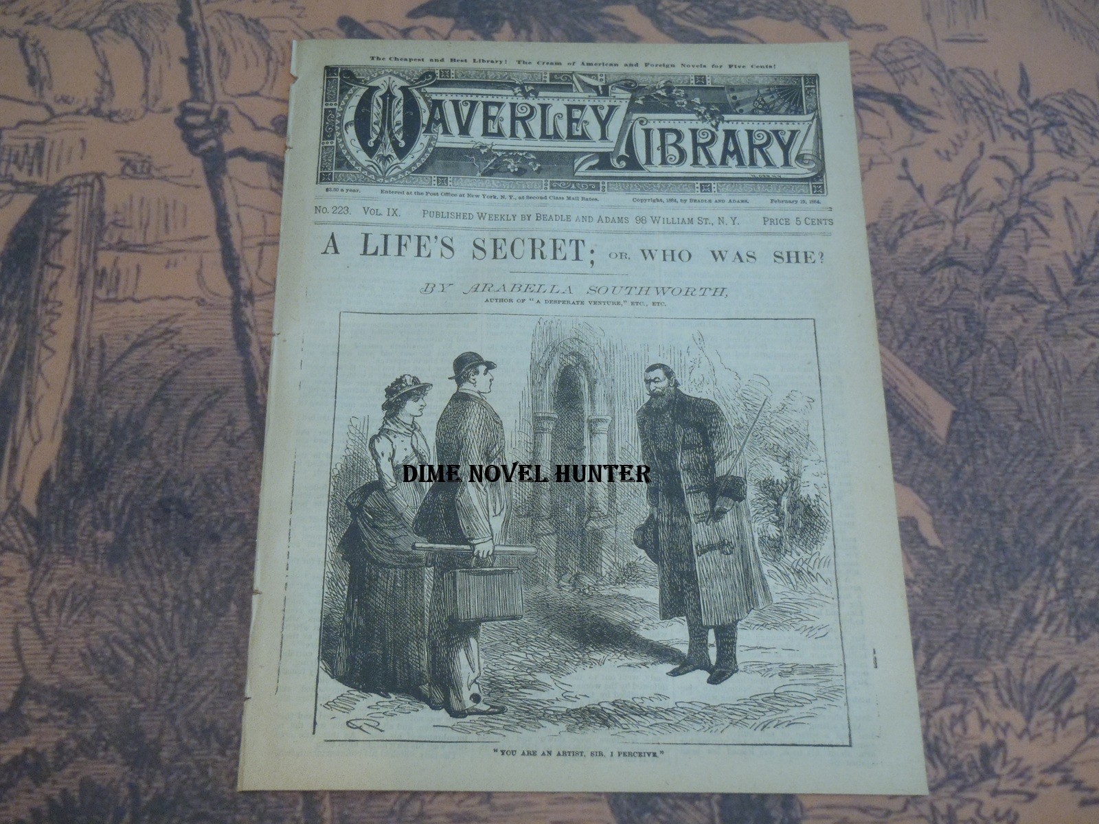 ARABELLA SOUTHWORTH STORY BEADLE ADAMS WAVERLEY LIBRARY 223 SCARCE FN DIME NOVEL