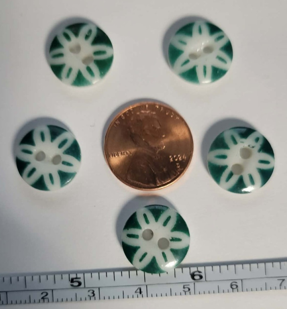 5 ANTIQUE #17 CHINA STENCIL buttons--GREEN-- MEDIUM