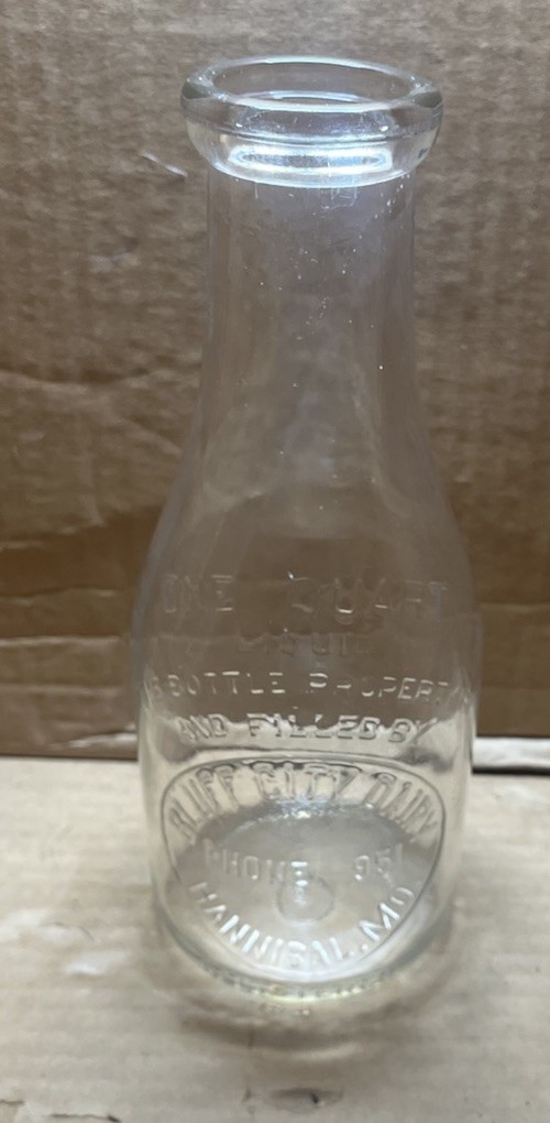 Vintage Bluff City Dairy Hannibal MO Quart Milk Bottle 1947 Sealtest