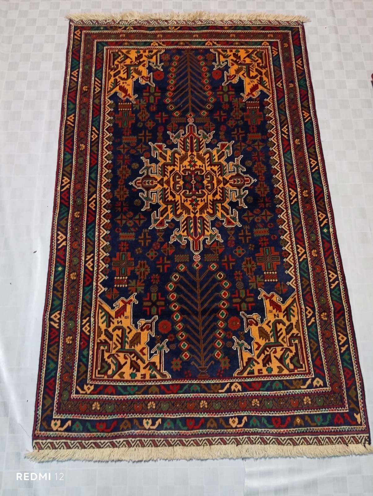 Afghan Adraskani Handmade Wool Rug 2.4x1.5 ft Tribal Geometric Carpet Herat Afgh