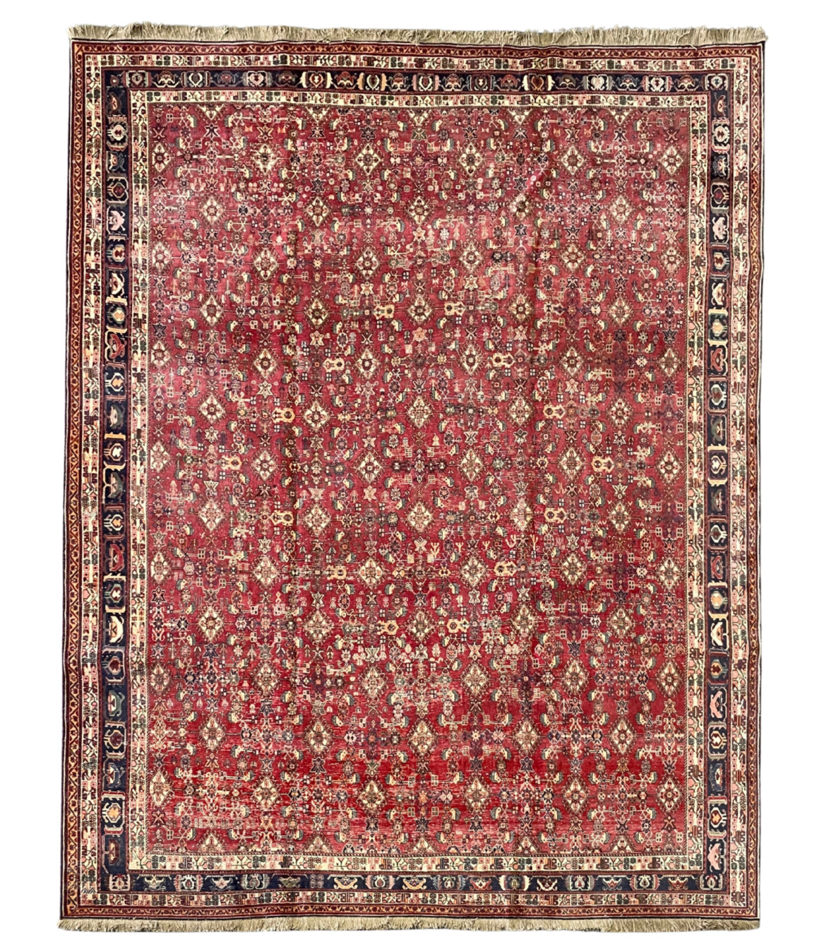 STUNNING VINTAGE QASHQAI RUG HAND MADE EASTERN WOOL RED CARPET 12'4" x 9'1 CLEAN