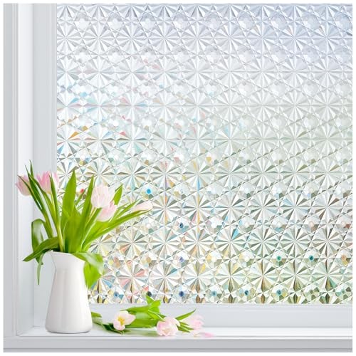  3D Diamond Frosted Window Privacy Film, Static Cling 29.5x118.1in Pure